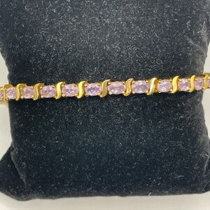 925 HAN THAI Amethyst Sterling Tennis Bracelet Gold Vermeil 7"